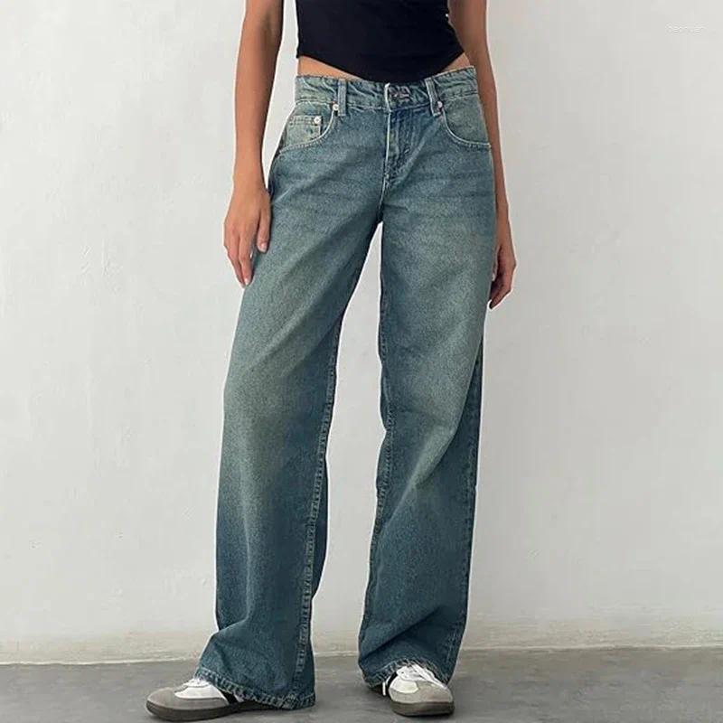 Jeans da donna Donna Pantaloni larghi a vita alta con gamba dritta Pantaloni larghi in denim da donna Pantaloni classici retrò blu casual 10