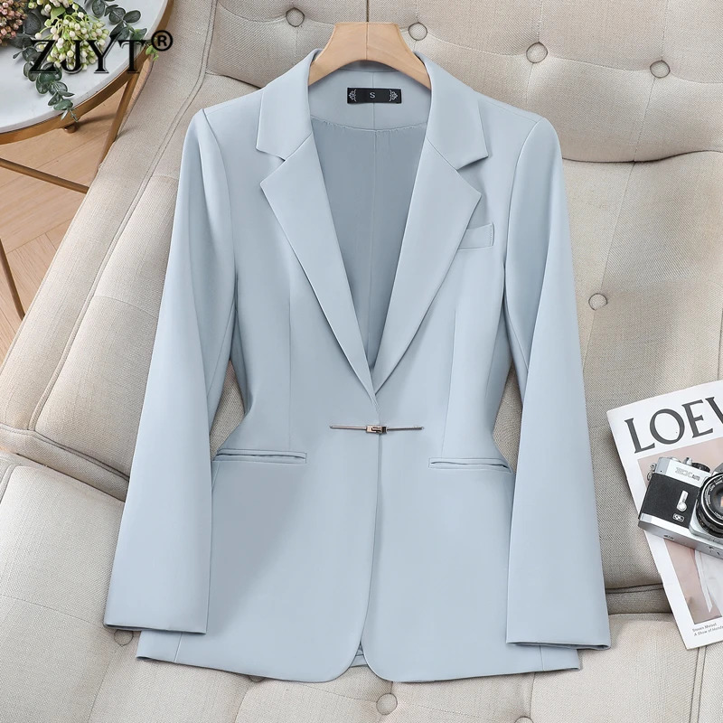 ZJYT Elegant Womens Suit Blazer Femmes 2026 Autumn Outerwear Coat Jacket Blazer Female Plus Size Clothes Office Wear Lady 260728