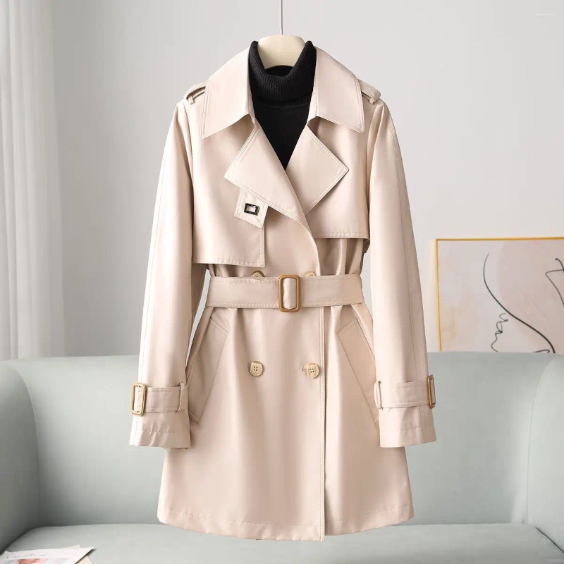 Women's Trench Coats Solid Color Coat For Women Spring Thin British Style Slim Fit Mid Length 79