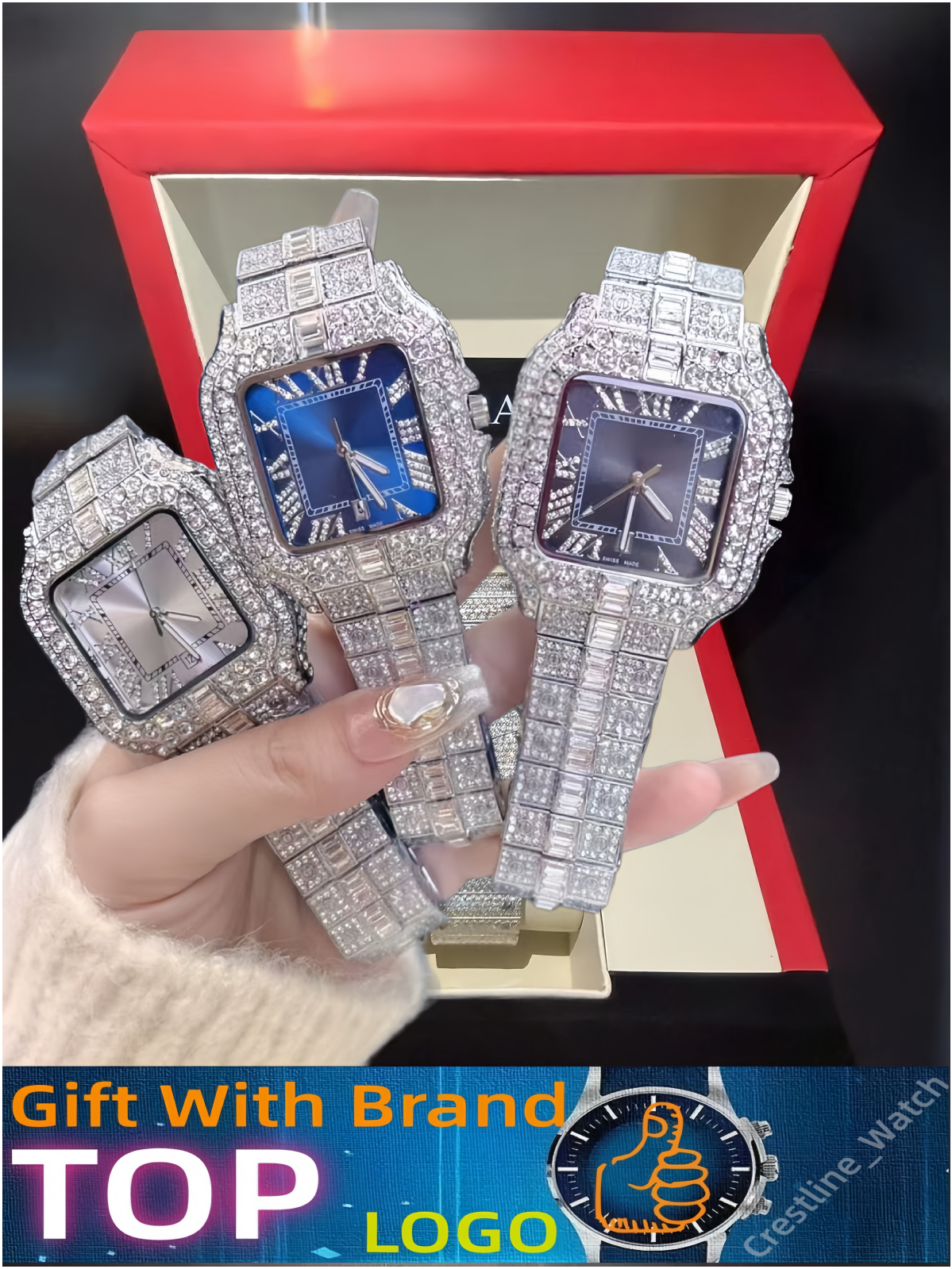 Men's Moissanite Encrusted Automatic 89 Mechanical Wristwatch Handcrafted Trendy Hip 45 Hop Europe And America Style Free Delivery