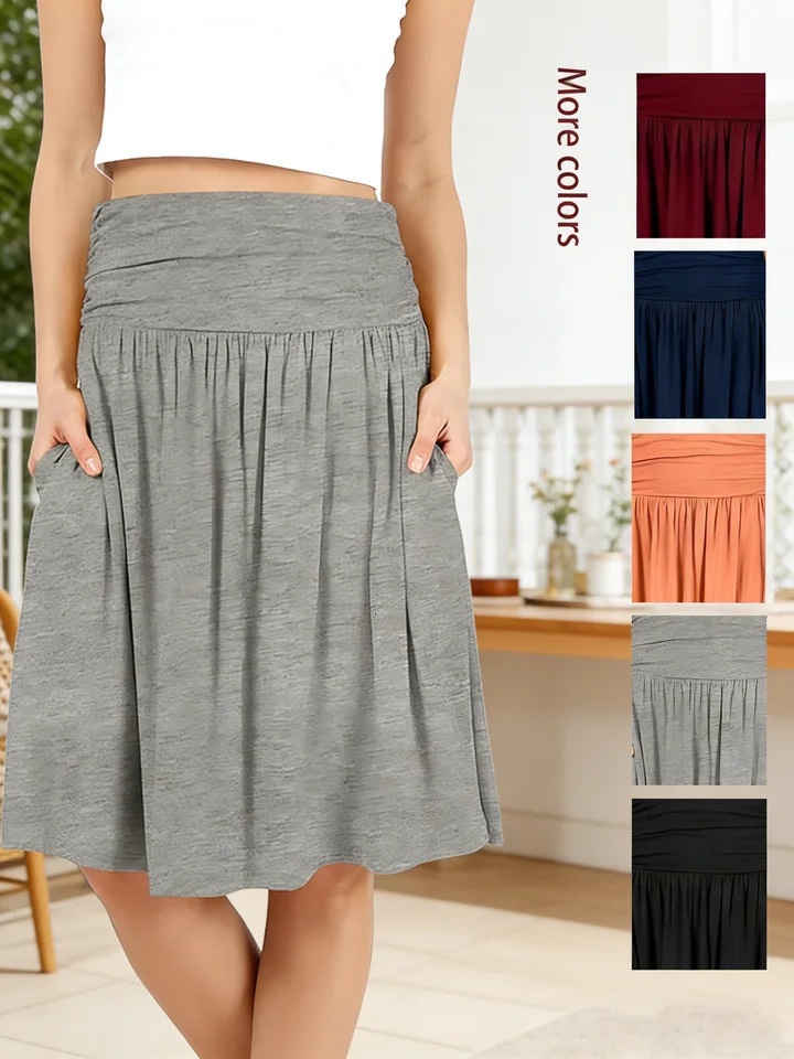 2026 Summer European and American Womens Casual Versatile Pleated Pocket Slim Skirt 260730BJ