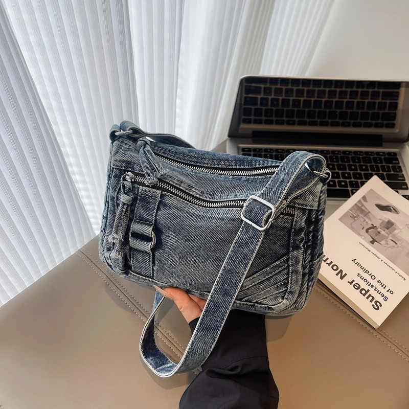 Fashion Versatile Denim Fabric Womens Shoulder Bags Large Capacity Commute Casual Retro High Quality Crossbody Bag 260729