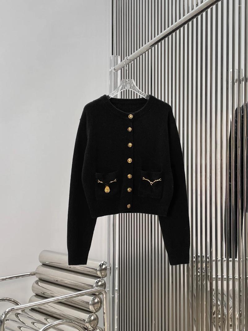 Women's Sweaters Slimming Round Neck Long Sleeve Knitted Open Cardigan Sweater Elegant Simple Style With Hardware Decoration For Women e8