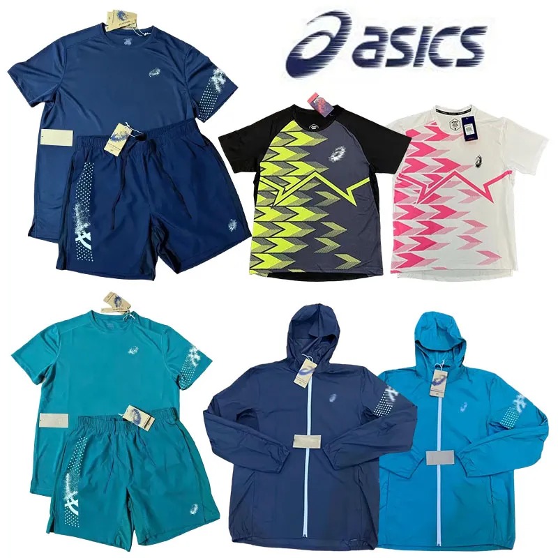 Asicsly Tracksuit Jacket Mens Shorts Shirt Higher Version Men Tracksuit Tech Fleece Set Training Speed Drying Reflective Strip Set Suits Running Spo