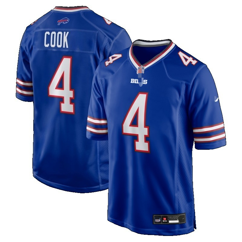 4 James Cook 17 Josh Allen 0 Keon Coleman 2 D.J. Moore 88 Dawson Knox White/Red /Royal Fully Sewn Tackle Twill Football Jersey - Men Women Youth