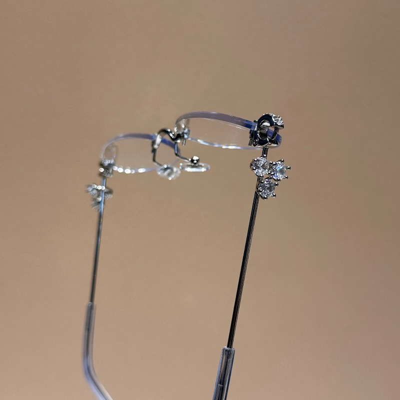 Korean New jewelry Rimless round Glasses Frame diamond Anti-blue Light Optical Frames Customize Prescription oval Eyeglasses for women Luxury Exquis