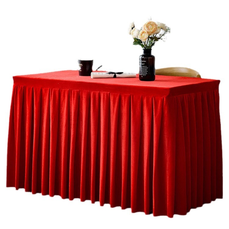 Nappe/nappe pour événements, expositions et salles de conférence, housse de jupe de table rectangulaire en velours doré épaissi.NVXJ01