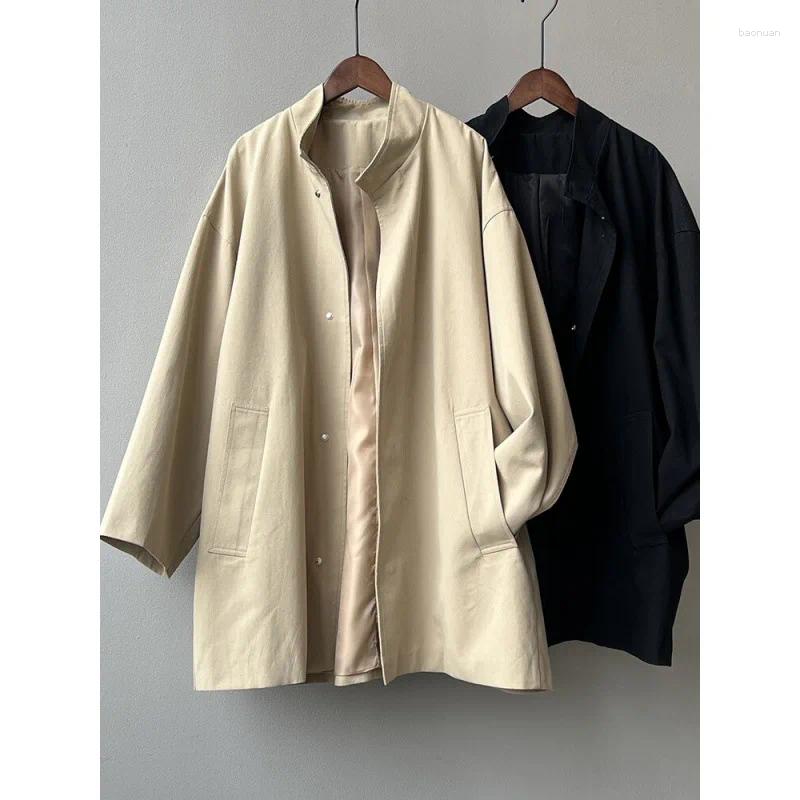 Women's Trench Coats Khaki Windbreaker Jacket For Women In Spring 2026 Loose Mid Length Coat Casual Stand Up Collar Workwear Solid Color d3