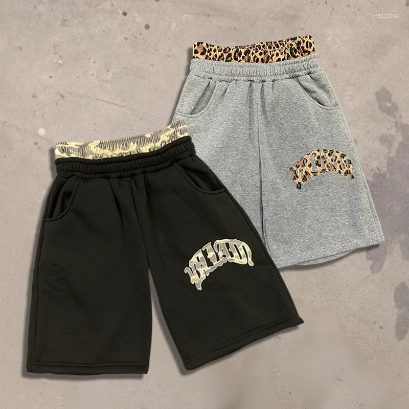Men's Shorts Leopard Camouflage Print Waistband Sweat Men Casual Loose Fit Heather Grey Summer Streetwear With Embroidered Size S-2XL