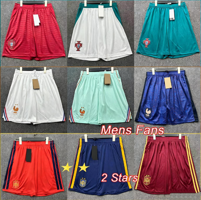 2 Stars spain shorts 2026 worldcup fans version portugal france mens football shorts 26 27 home and away man soccer shorts Customized Number