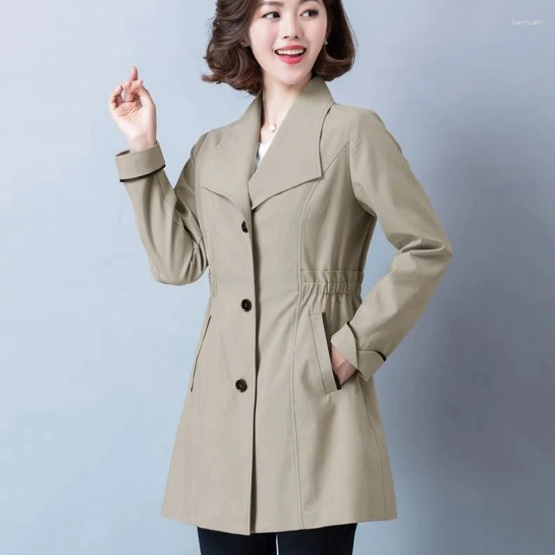 Women's Trench Coats Spring Autumn Solid Color Turn down Collar Long Sleeve Fashion Windbreaker Women High Street Casual Button Patchwork 11