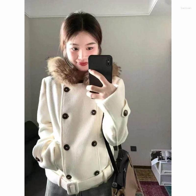Women's Wool Korean Fashion Oversized Faux Fur Coat Women Gothic Vintage Harajuku Hooded Black Jacket Stylish Outfit 65