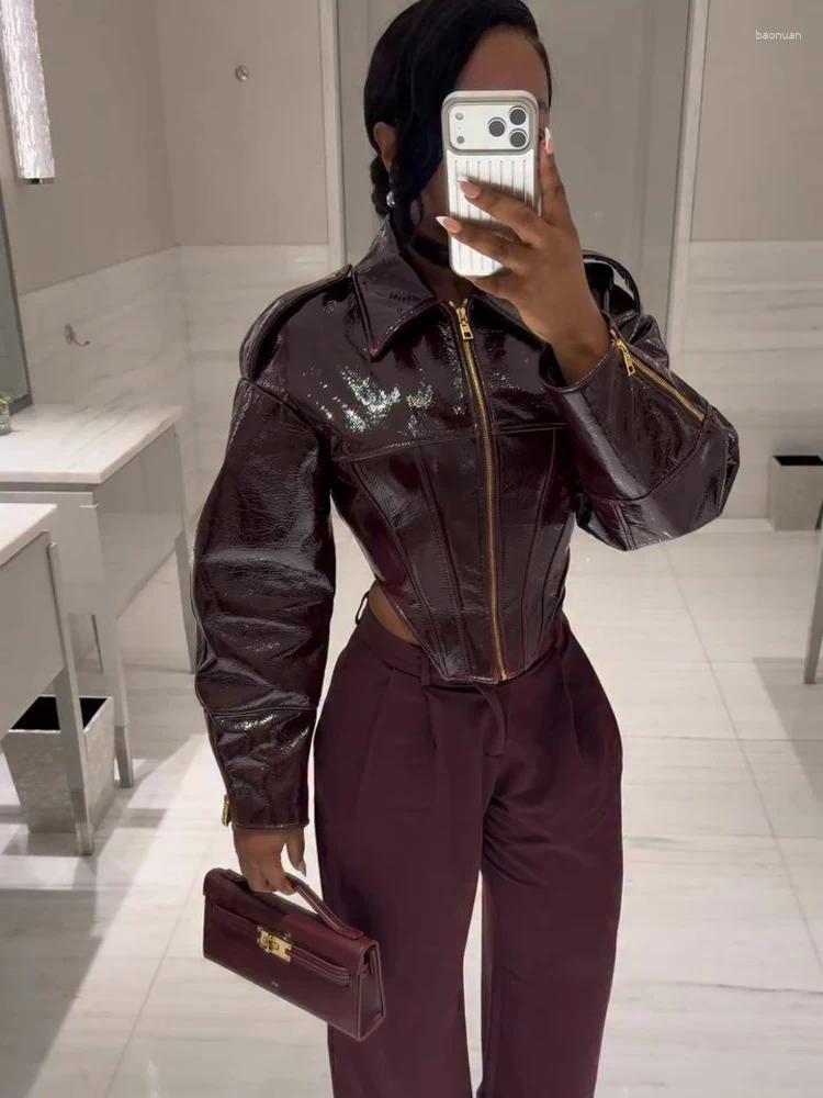 Women's Leather Women Retro Cinched waist Coated Jacket Casual Lapel Full Sleeve Zipper Fishbone Coats 2026 Lady Daily High Street Coat 78
