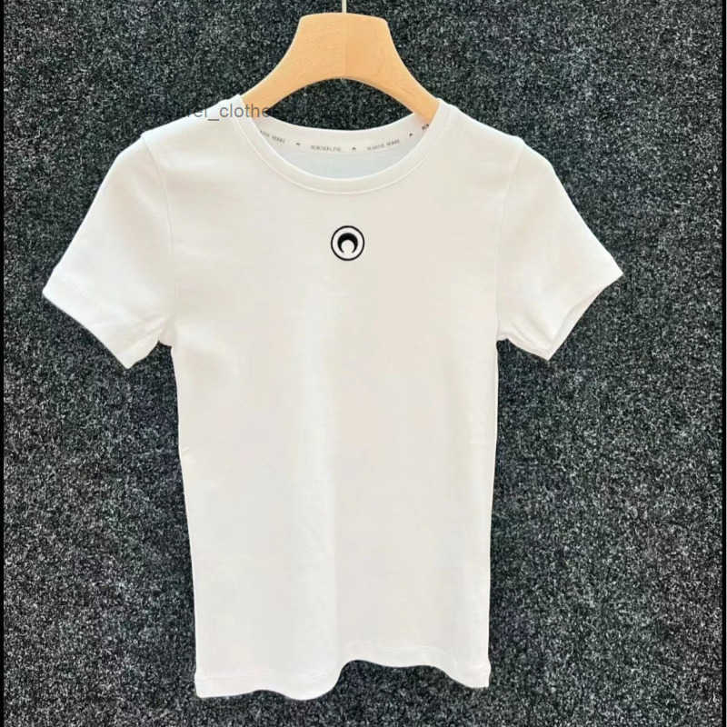 Womens T-Shirt Summer Solid Color Round Neck Inner Moon Embroidered Short-slved T-shirt Tops 2024 Women New Style H25116