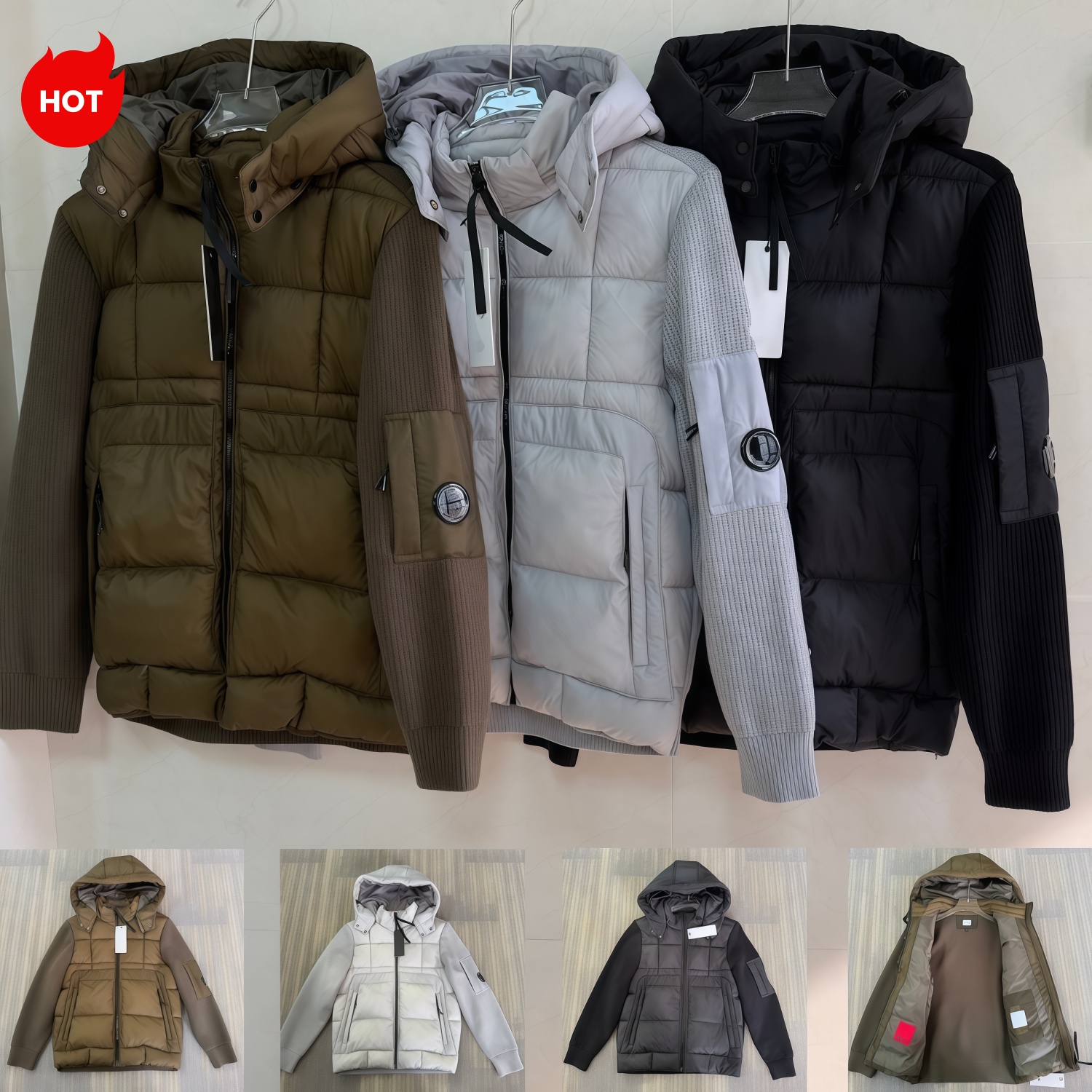 designer puffer Jacket Knit Sleeve Spliced Down Coat Sleevel