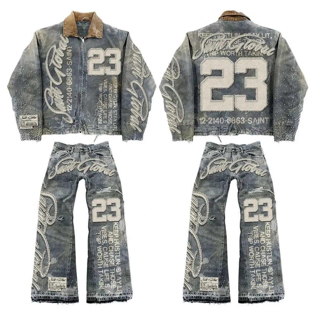 Y2K American Vintage Denim Jacket Clothes Men Women Hip Hop Letter Patchwork Embroidery Rhinestones Oversized Jacket Casual Coat J260708