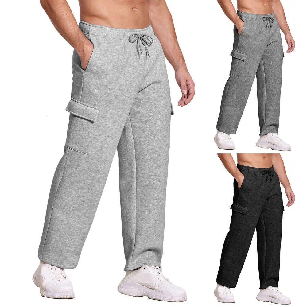 Winter Fleece-Lined Thickened European And American Multi-Pocket Pants Knitted Loose Men's Straight-Leg Casual Sweatpants A5