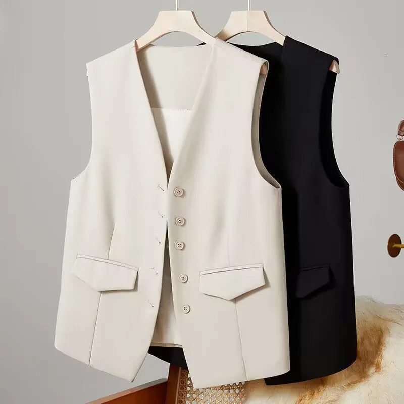 Women Suit Vest Elegant Womens V Neck Business Vest Sleeveless Waistcoat for Office Commute Style Solid Color Single-breasted 260728