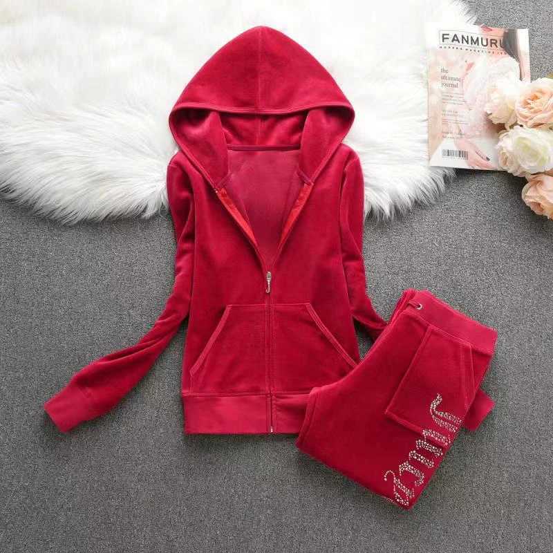Juicy Tracksuit 2026 Designer Two Piece Set Spring Autumn Y2k High Quality Rhinestone Velvet Tracksuit Womens Hoodie And Pants Set Jogger Outfit Jui