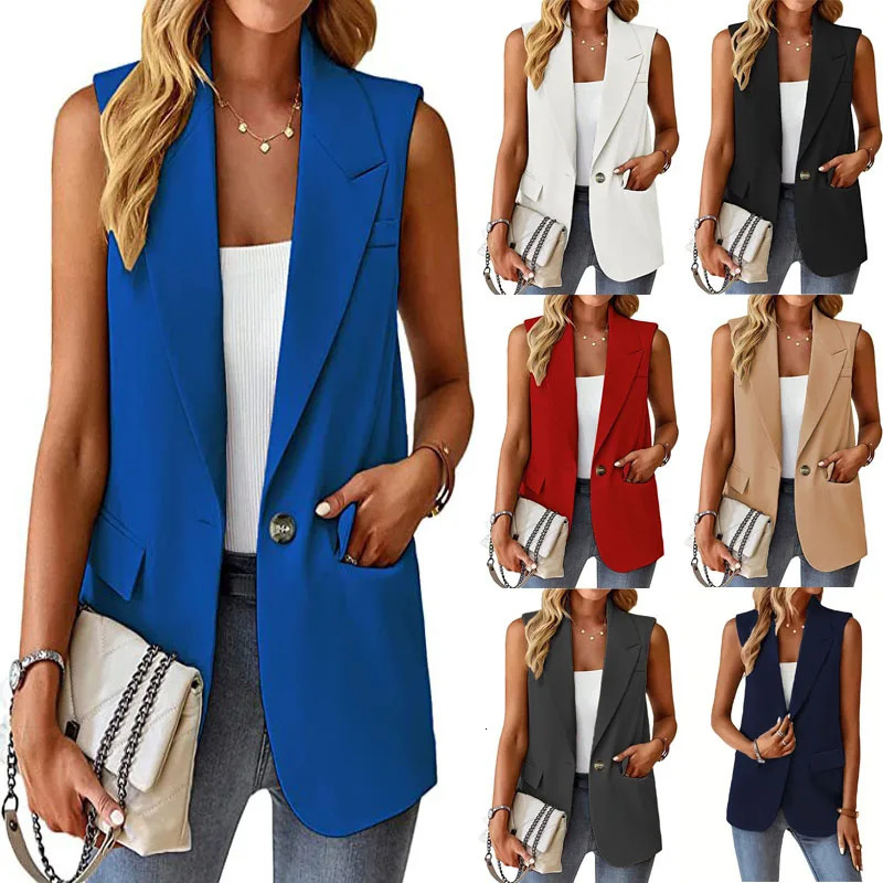 Womens Sleeveless Blazer Vest Casual Office Waistcoat Slim Fit Spring Summer Cardigan Top Elegant Workwear Jacket 260728