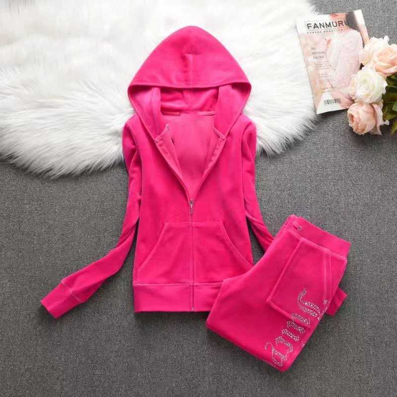 Juicy Tracksuit 2026 Designer Two Piece Set Spring Autumn Y2k High Quality Rhinestone Velvet Tracksuit Womens Hoodie And Pants Set Jogger Outfit Jui