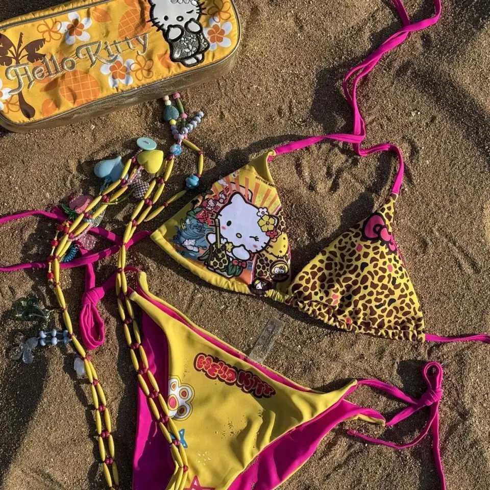 Japanese Hello Kittys Split S Swimsuit Summer Womens Sexy Bikini Sets Girls Seaside Beach Bathing Suit Y2K Swimwear Cute T260730
