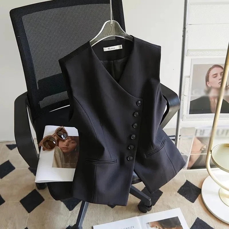 Vest Women V-neck Slim Asymmetrical Blazer Vest Coat Female Short Sleeveless Vest Coat Single Breasted Spring Outerwear 260728