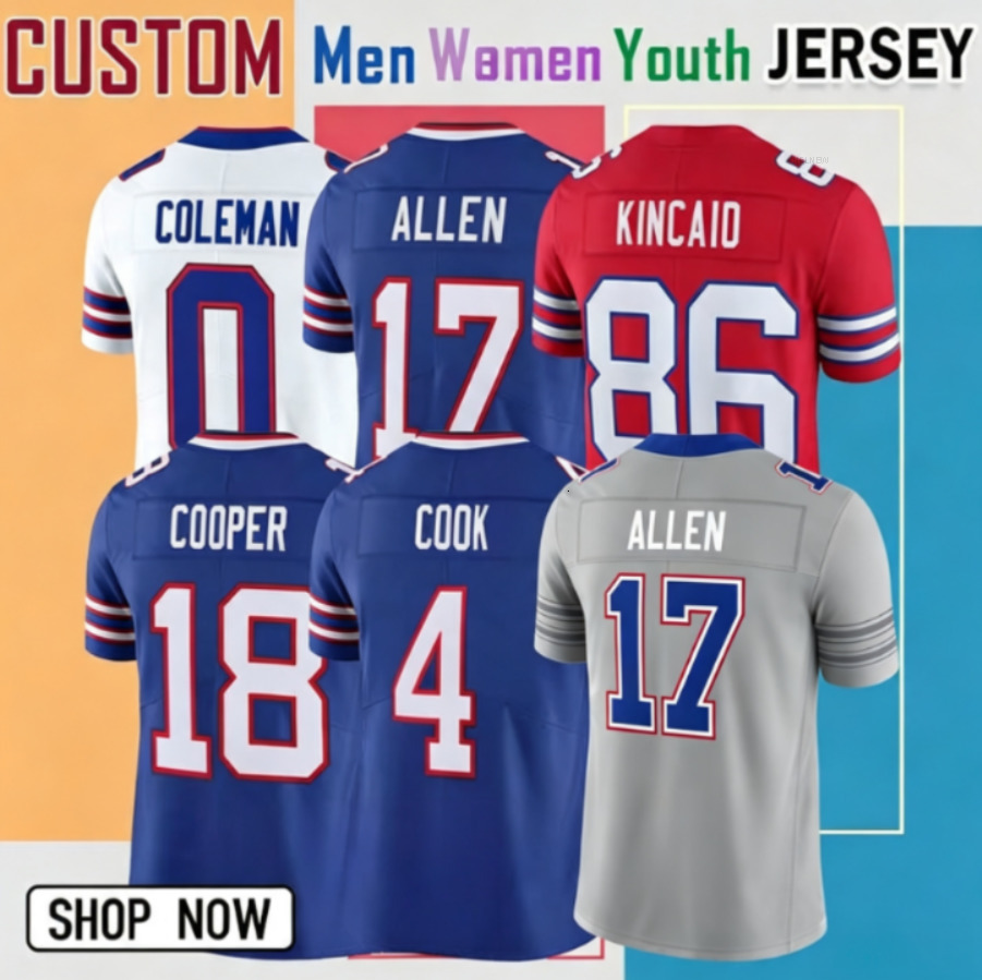 2026 Custom Buffaloo Josh Allen Billss Jersey BB04 James Cook III Fashion Dawson Knox DJ Moore 2026 New Gray Nickel City Nfls TJ Parker Sports Footb