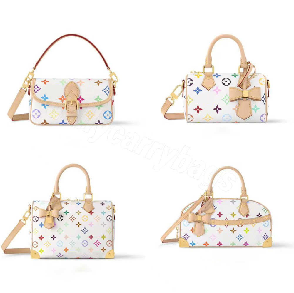 Designer Shoulder bag Crossbody Bag murakami luxury bag Women Monogram Coated Canvas Rainbow Hues Bow Padlock Accents Adjustable Strap Top Handle