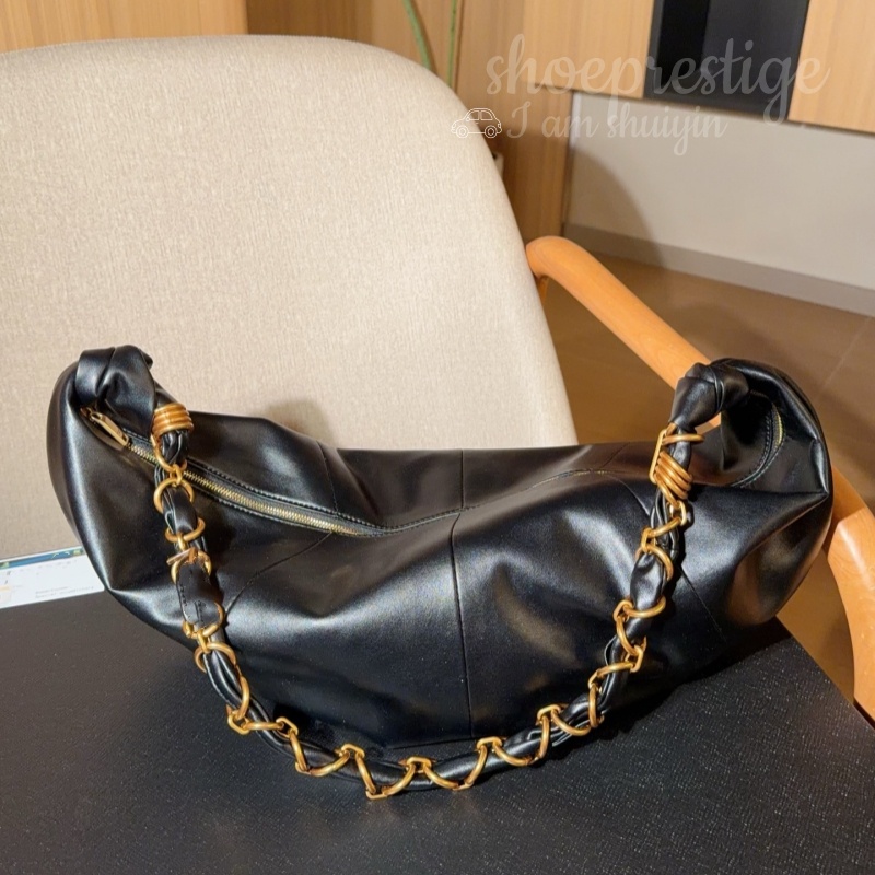 High quality high end handmade soft leather chain shoulder bag fashionable designer style women's weekend travel and city stroll bag