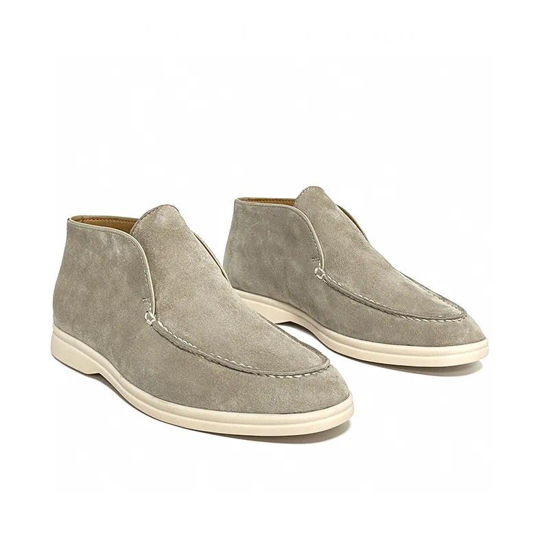 Autumn Hot Sale Men Ankle Boots Real Suede Loafers Comfortable Slip On Walk High Top Flat Shoes For Male