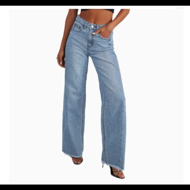 Jeans da donna I lavabili larghi casual dritti gamba larga lunghezza fino al pavimento sono di fascia alta e alla moda per le donne 3a