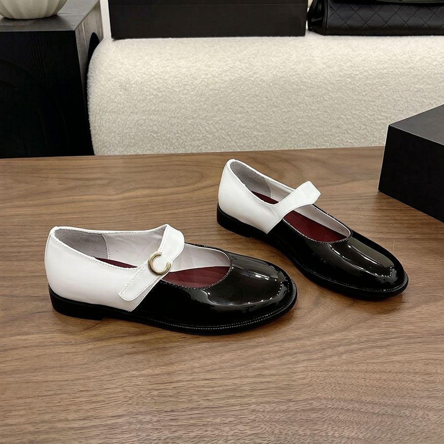 Chaussures habillées de créateur pour femmes, chaussures Mary Jane classiques en cuir verni à talon plat, bouts ronds/carrés, chaussures formelle