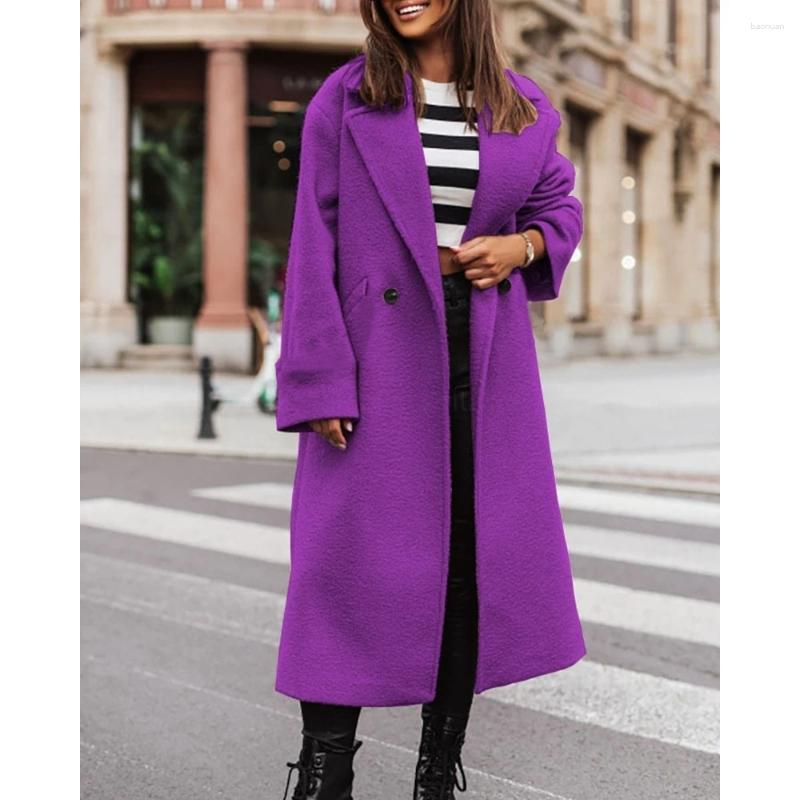Women's Wool Women Nothched Collar Single Buttoned Winter Overcoat Femme Casual Long Coat And Jacket Elegant Autumn Fashion Oversized fc