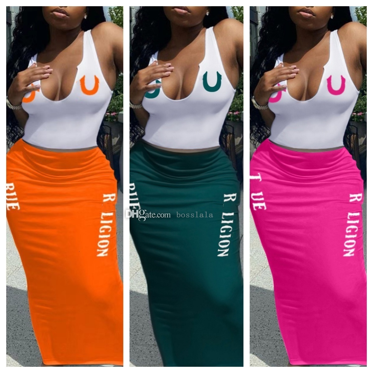 Designer femmes gilet robes haut court et jupes longues ensemble T-shirt à manches col en U été 2 robe deux pièces