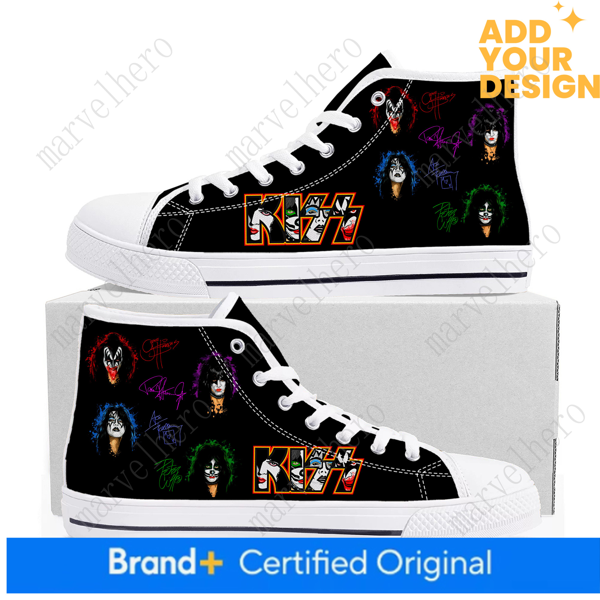 Kiss Rock Band High Top Casual Shoes Mens Womens Teenager Canvas Sneaker Rock Band Musice Casual Pinhead Couple High Quality Custom Made Couples Sho