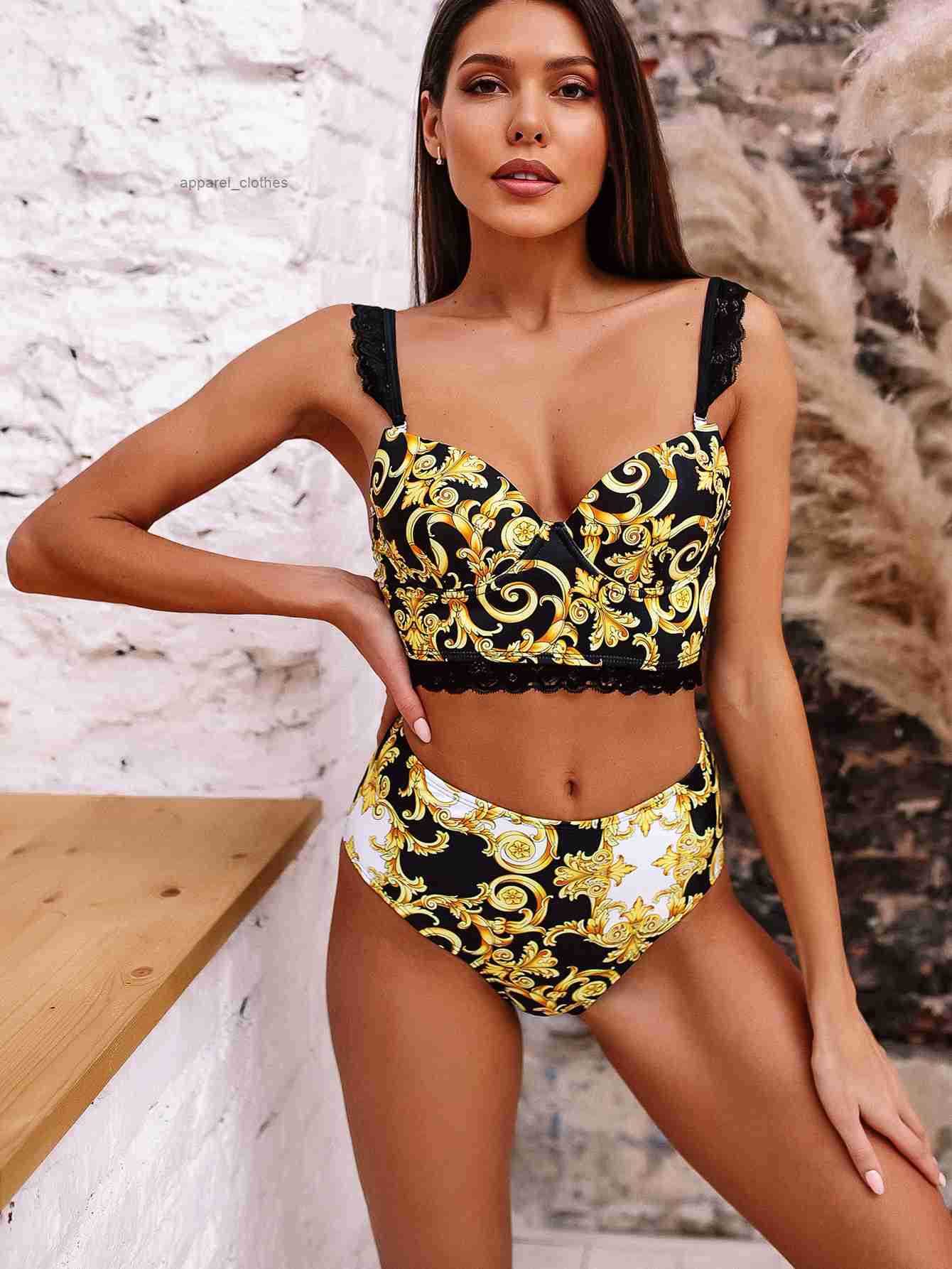 2024 popular bikinis set bandage womens swimwear knot thong nylon fabric solid cross polychrome dot triangle new bra dropping accepted yakuda Lace s