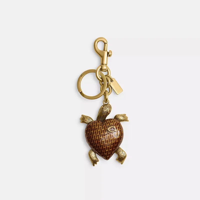 Vintage Heart Turtle Bag Charm Retro Brass Enamel Keychain Women Luxury Letter Metal Key Ring Purse Handbag Pendant Car Key Holder Gift