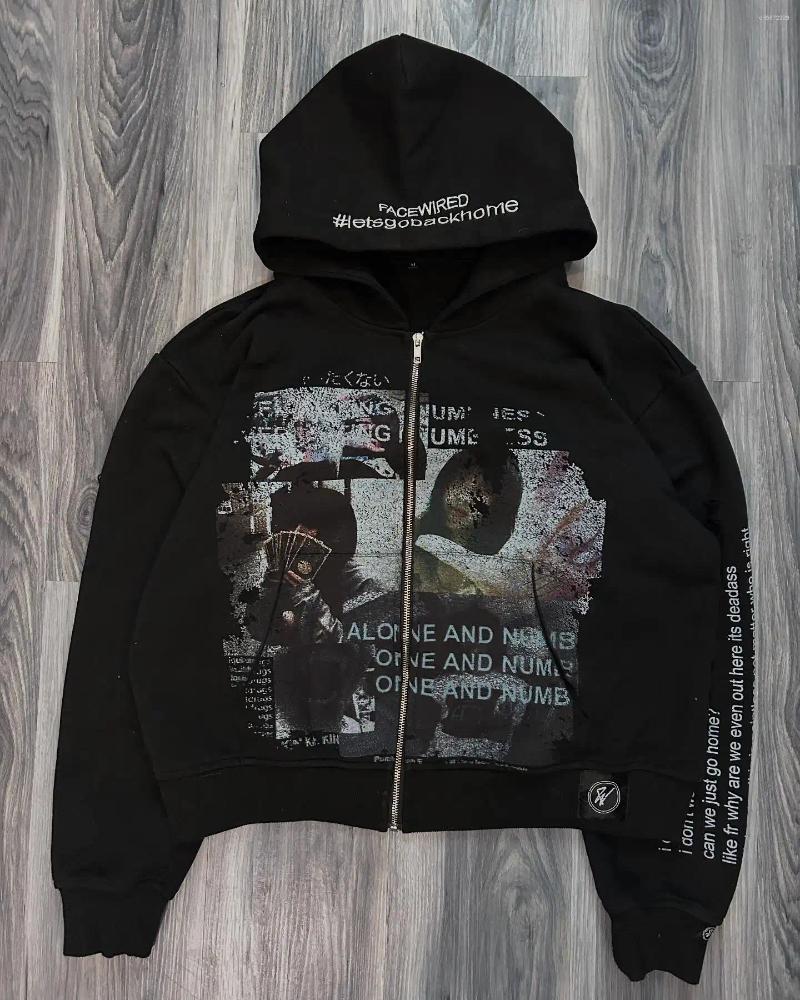 Men's Hoodies Harajuku Casual Letter Zip Oversized Hoodie Grunge Streetwear Gothic Sweatshirt Women Tops Men Clothing Goth Clothes