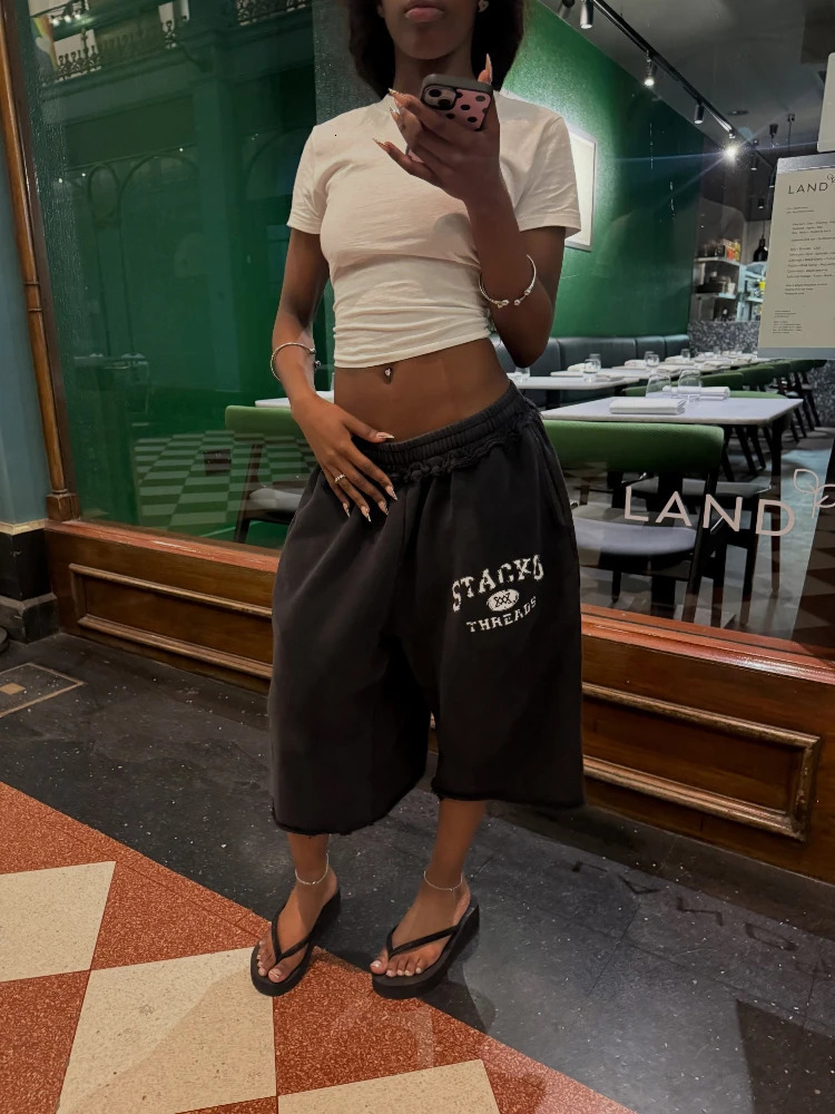 Y2K American Pilot Sweatshorts Black Letter Graphic Woven Shorts Vintage Casual Terry Men And Women Loose Fashion Sweatpants 260729BJ