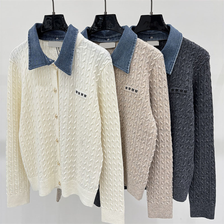 Brand Woman Preppy Knit Cardigan Sweater Elegant Versatile Polo Top Autumn Winter School Office Daily Casual Wear