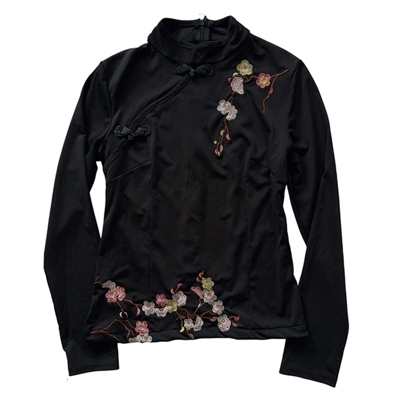 Harajuku womens T-shirt retro Chinese style button chic fashion slim aesthetic high street punk Y2K cute long-sleeved casual top 260728