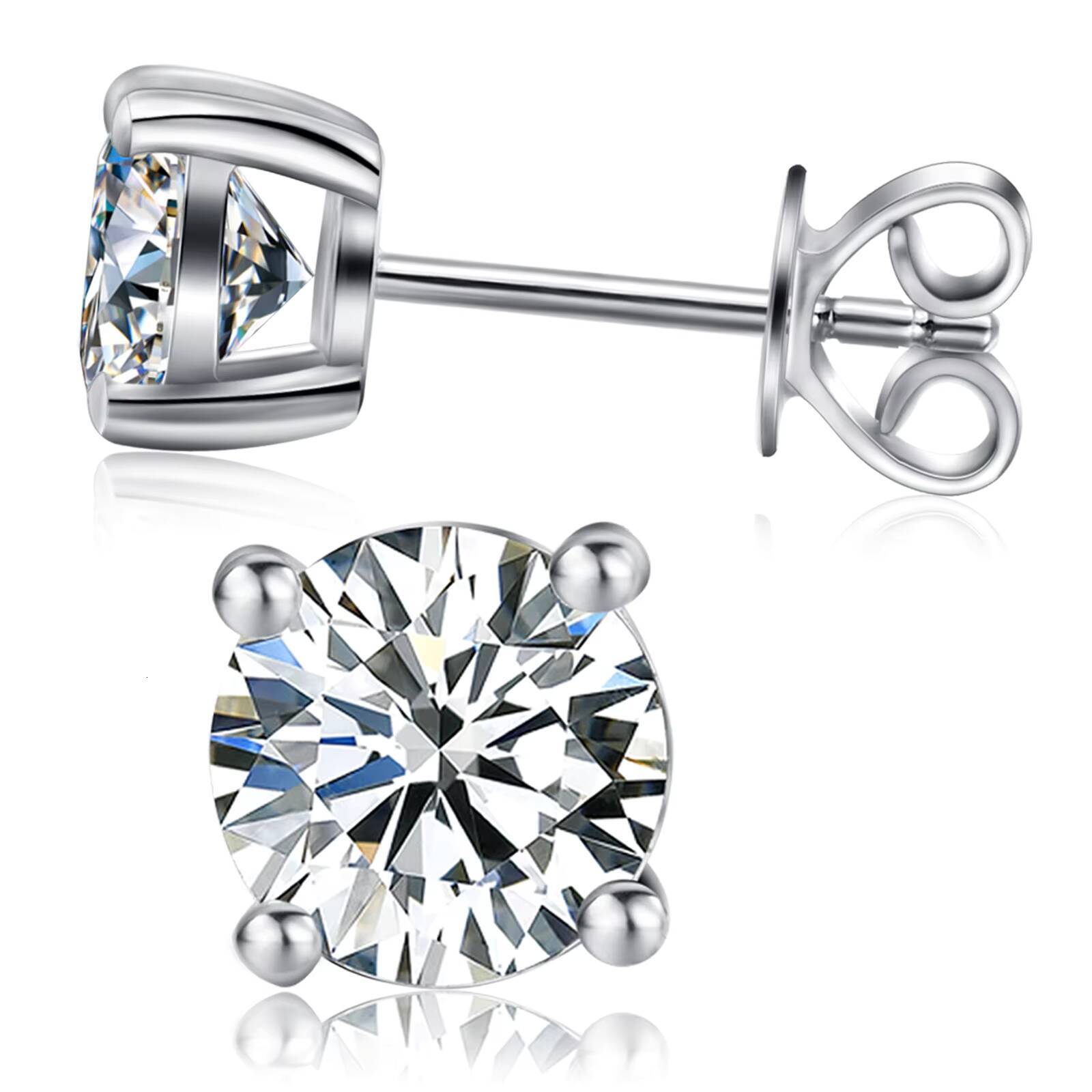 3 Days Ready to Ship Ladies Stud Earrings 925 Sterling Silver 18k Gold Plated for Women 6mm Round DEF Moissanite Fashion Jewelry