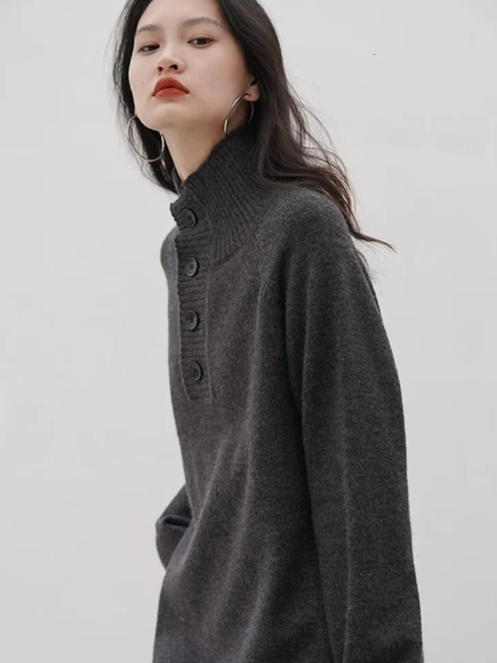 Grey Cashmere High Neck High-End Fashion Knitted Dress Retro Soft and Sticky Wind Wool Dress Womens Autumn and Winter Inner W 260728BJ