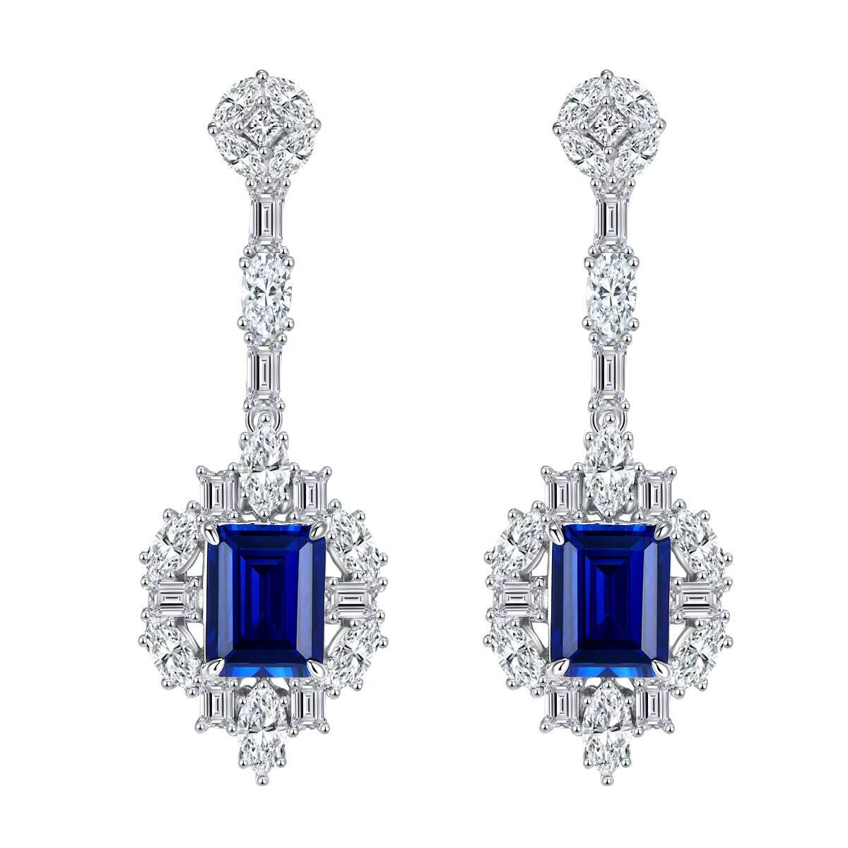 ZHUANGYEE Moissanite 5.55CT Emerald Cutting Sapphire Stud Earrings Drop Luxury Wedding Gift