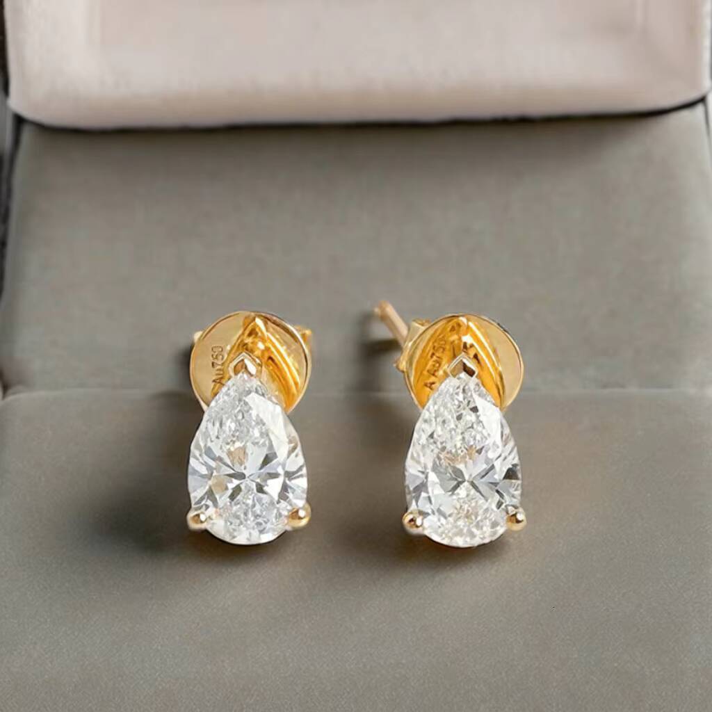 Heart Cut Moissanite Diamond Geometric Stud Earrings 18K Solid Gold Claw Setting Women's Classic Wedding Jewelry Gift