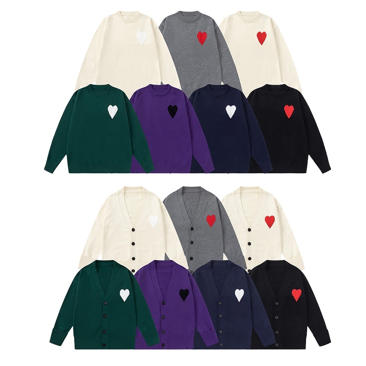 Amily unisexe rouge coeur A Jacquard col rond pull en tricot hommes femmes surdimensionné à manches longues pull automne hiver tricots de style d