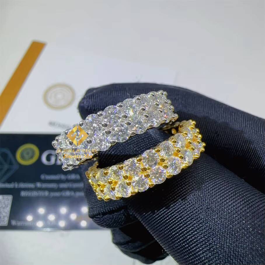 Vente chaude livraison directe en argent massif rappeur bijoux homme glacé complet avec 3mm 2 rangées de pierre VVS1 Moissanite Hip HopBand annea