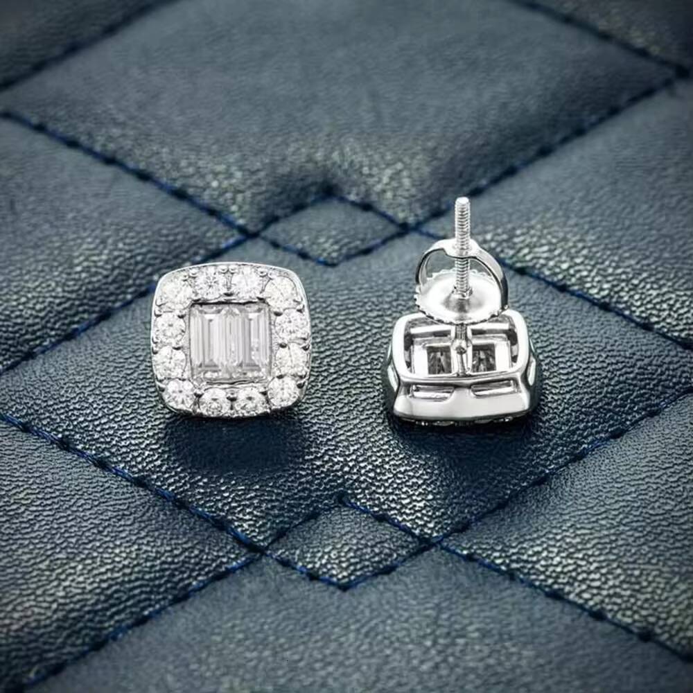 Pass Diamond Tester 925 Sterling Silver VVS Emerald Cut Screw Back Moissanite Stud Earrings GRA Hip Hop Jewelry for Men Women