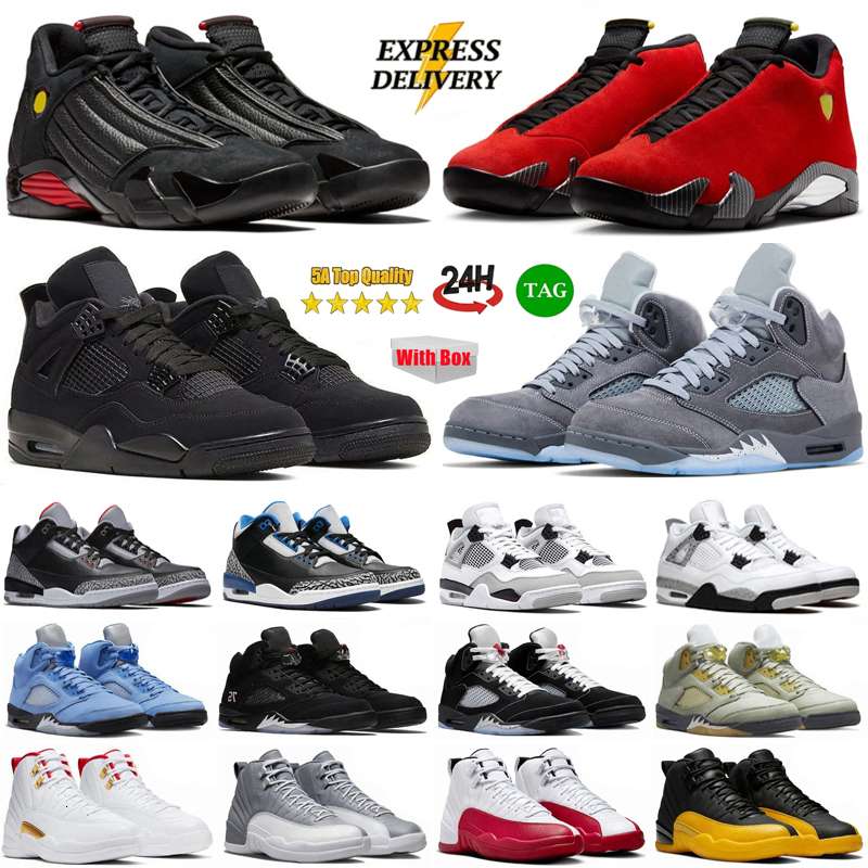 With Box 3s 4s 5s 12s 14s Basketball Shoes Mens Womens Trainers 5 Wolf Grey 4 Military Black Cat White Thunder Bred Fire Red Valentines Day Designer